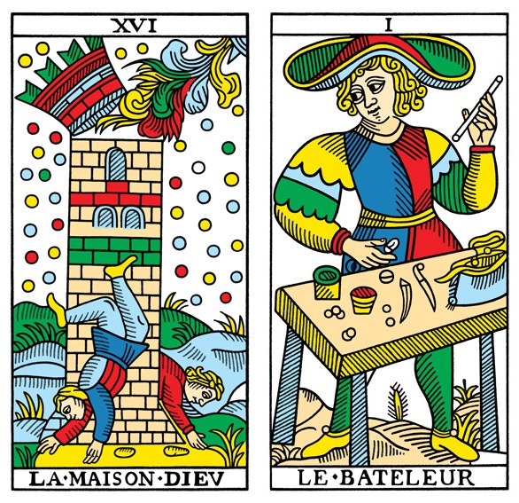 Tarot-Karten: Der Turm und Der Magier